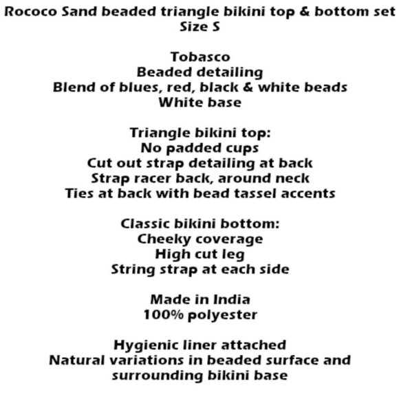 NWT Rococo Sand beaded bikini top & bottom set, S - Picture 8 of 16